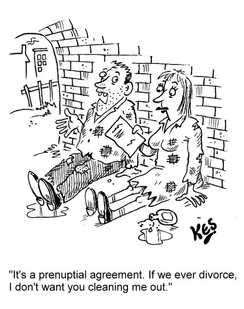 "It's a prenuptial agreement. If we ever divorce, I don't want you cleaning me out." 