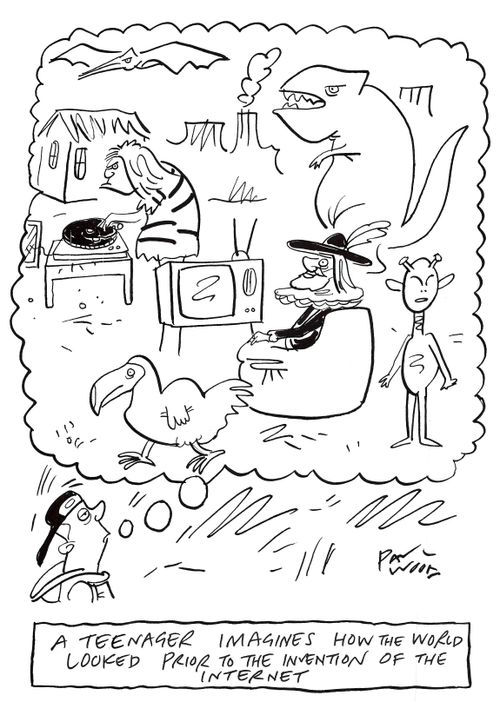 A teenager imagines how the world looked prior to the invention of the internet