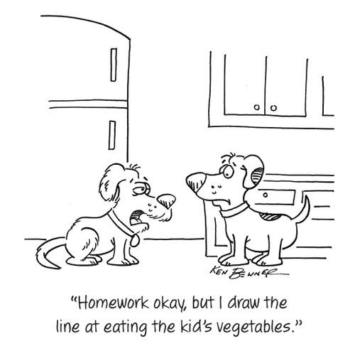"Homework okay, but I draw the line at eating the kid's vegetables."