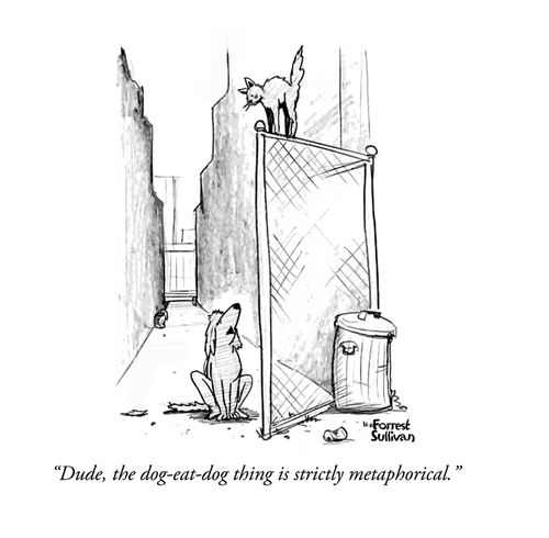 "Dude, the dog-eat-dog thing is strictly metaphorical."