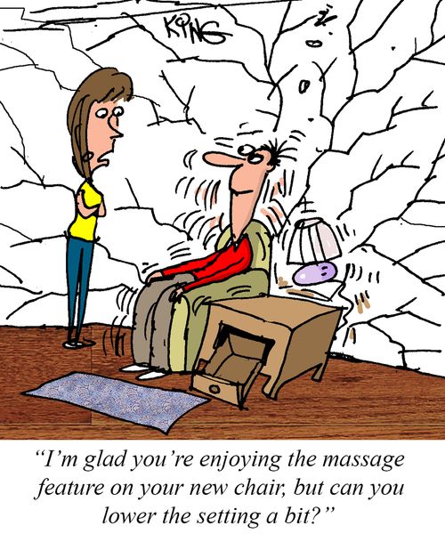 "I'm glad you're enjoying the massage feature on your new chair, but can you lower the setting a bit?"
