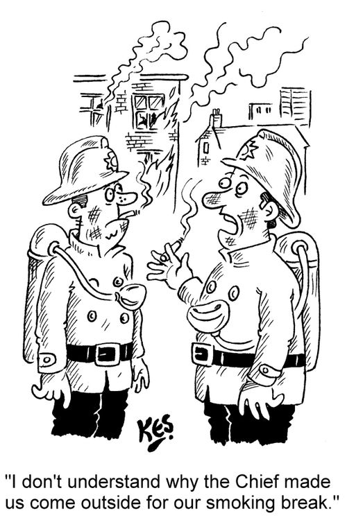 "I don't understand why the Chief made us come outside for our smoking break."
