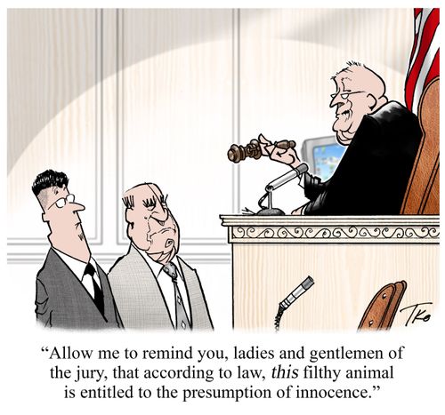 "Allow me to remind you, ladies and gentlemen of the jury, that according to law, this filthy animal is entitled to the presumption of innocence."
