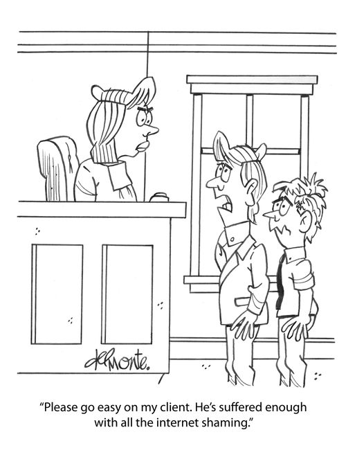 "Please go easy on my client. He's suffered enough with all the internet shaming."