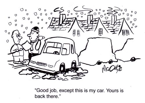 "Good job, except this is my car. Yours is back there."