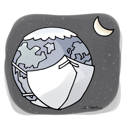 Planet Earth using a mask to avoid contain because of virus