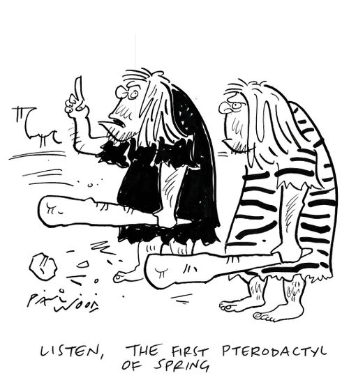 "Listen, the first pterodactyl of spring."