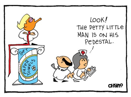 "Look! The pretty little man is on his pedestal."