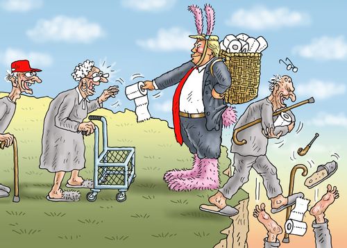 Easter Bunny Trump hands out toilet roll.