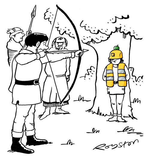 William Tell's son wears hi-vis jacket and hard hat