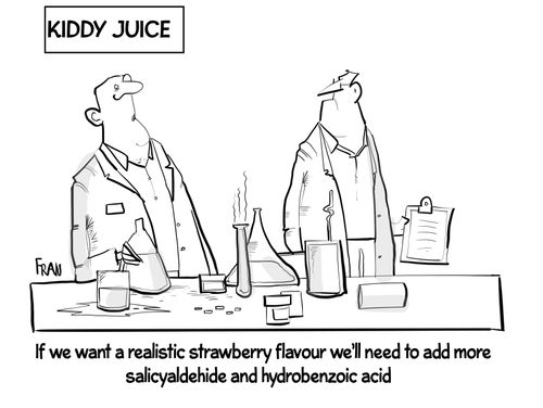 "If we want a realistic strawberry flavour we'll need to add more salicyaldehide and hydrobenzoic acid."