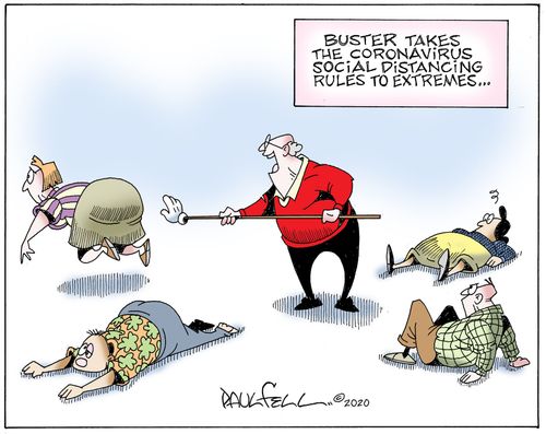 Buster takes the coronavirus social distancing rules to extremes. . .