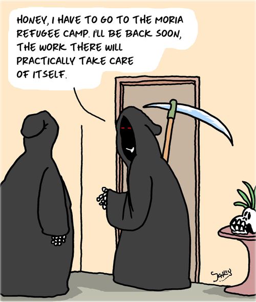 "Honey, I have to go to the Moria refugee camp. I'll be back soon, the work there will practically take cake of itself."