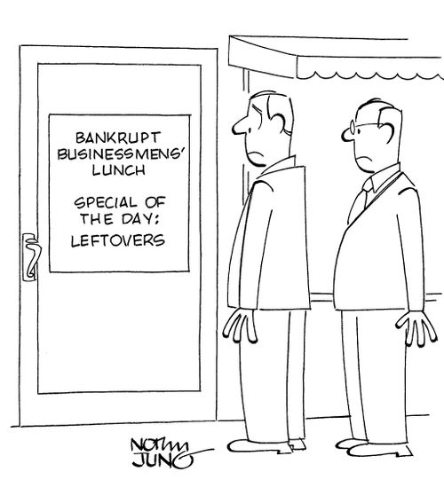 Bankrupt Businessmen's Lunch. Special Of The Day: Leftovers.