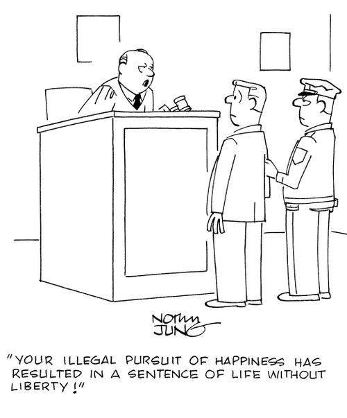 "Your illegal pursuit of happiness has resulted in a sentence of life without liberty!"