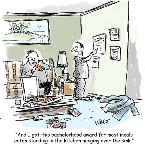 "And I got this bachelorhood award for most meals eaten standing in the kitchen hanging over the sink."
