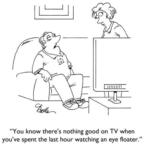 "You know there's nothing good on TV when you've spent the last hour watching an eye floater."
