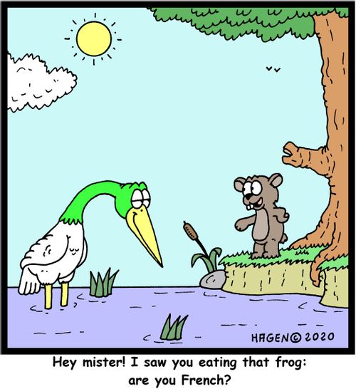 "Hey mister! I saw you eating that frog: are you French?"