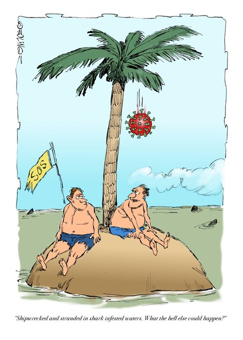 "Shipwrecked and stranded in shark infested waters. What the hell else could happen?"
