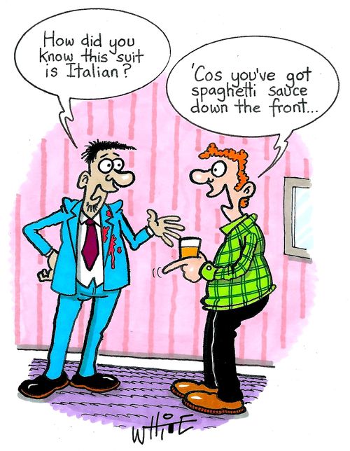 "How did you know this suit is Italian?"