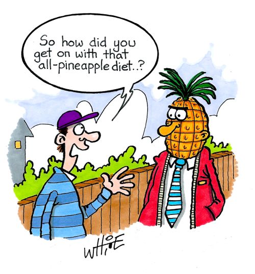 "So how did you get on with that all-pineapple diet. . . ?"