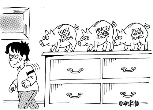 Piggy Banks: High Tech Funds, Health Care Funds, Real Estate Funds.