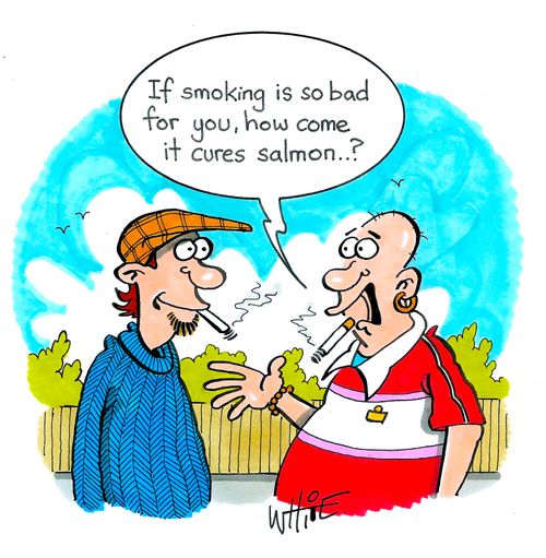 "If smoking is so bad for you, how come it cures salmon. . .?"
