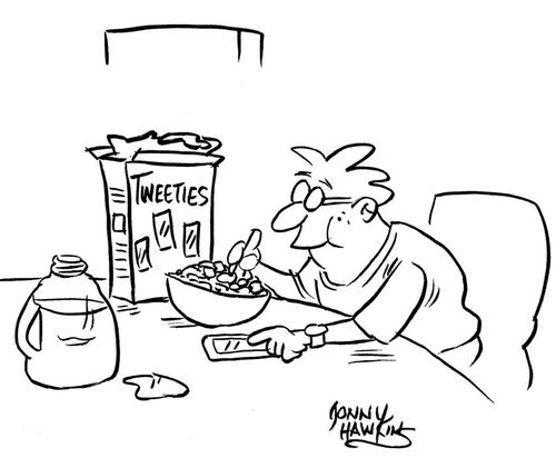 Kid eating "Tweeties" cereal