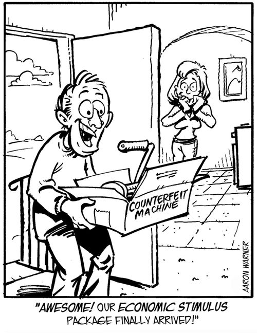 "Awesome! Our economic stimulus package finally arrived!"