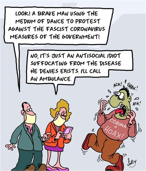 "Look! A brave man using the medium of dance to protest against the fascist coronavirus measures of the government!"
