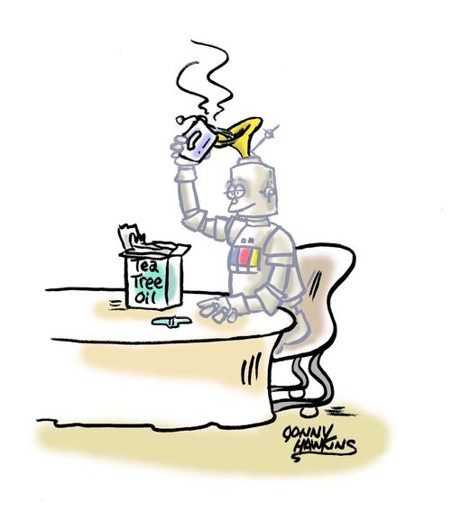 Robot drinking Tea Tree Oil