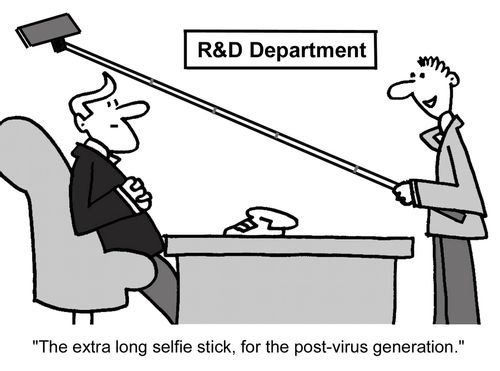 "The extra long selfie stick, for the post-virus generation."