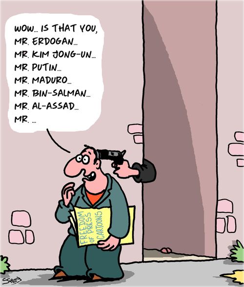 "Wow. . . is that you, Mr Erdogan. . . Mr Kim Jong-un. . . Mr Putin. . . Mr Maduro. . . Mr. Bin-Salman. . . Mr al-Assad. . ."
