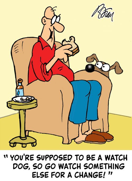 "You're supposed to be a watch dog, so go watch something else for a change!"