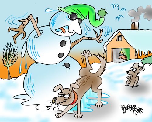 Dog pees on outraged snowman