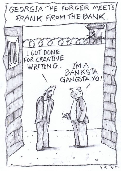 Georgia the forger meets Frank from the bank.