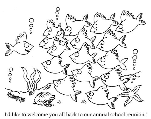 "I'd like to welcome you all back to our annual school reunion."