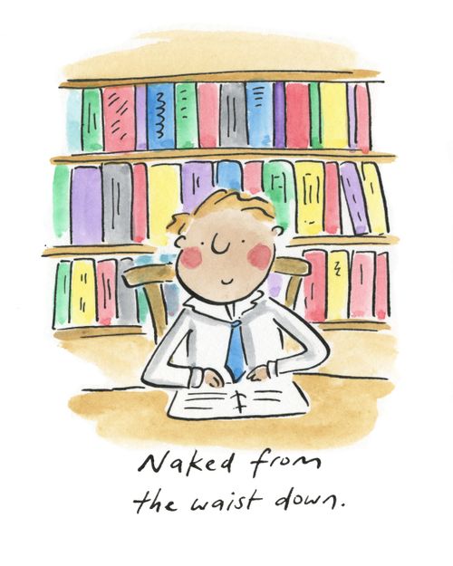 Naked from the waist down.