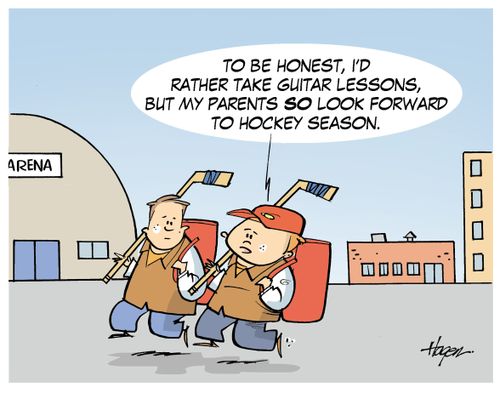 "To be honest, I'd rather take guitar lessons, but my parents so look forward to hockey season."