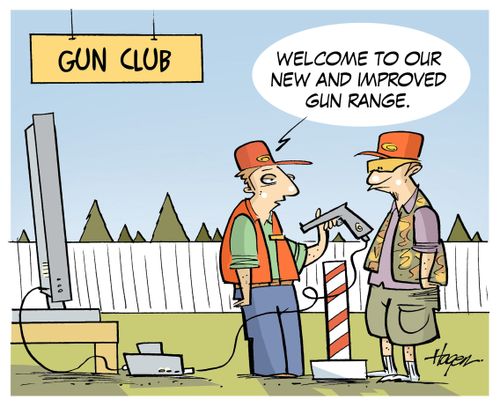 "Welcome to our new and improved gun range."