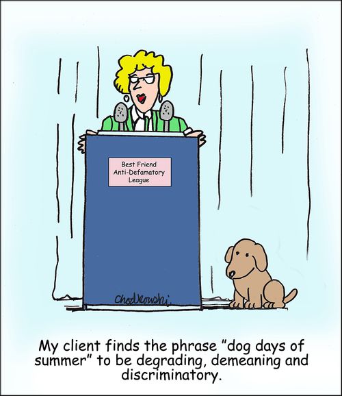 "My client finds the phrase 'dog days of summer' to be degrading, demeaning and discriminatory."