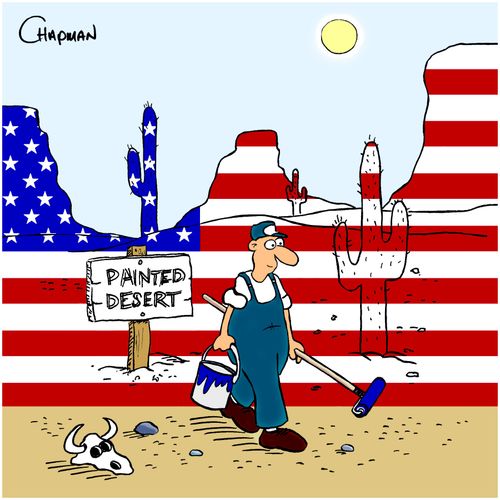 Man paints American flag on Painted Desert.