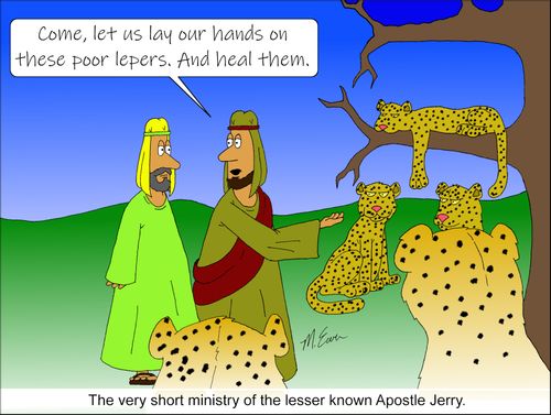 "Come, let us lay our hands on these poor lepers. And heal them."