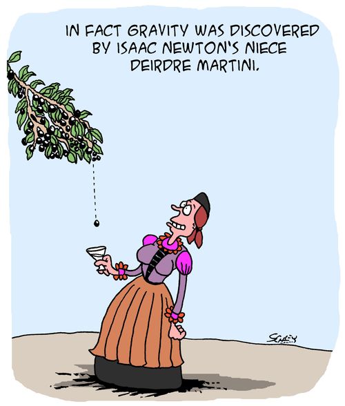In fact gravity was discovered by Isaac Newton's niece Deirdre Martini.