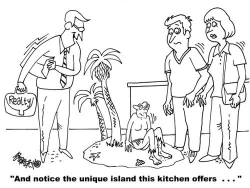 "And notice the unique island this kitchen offers. . ."