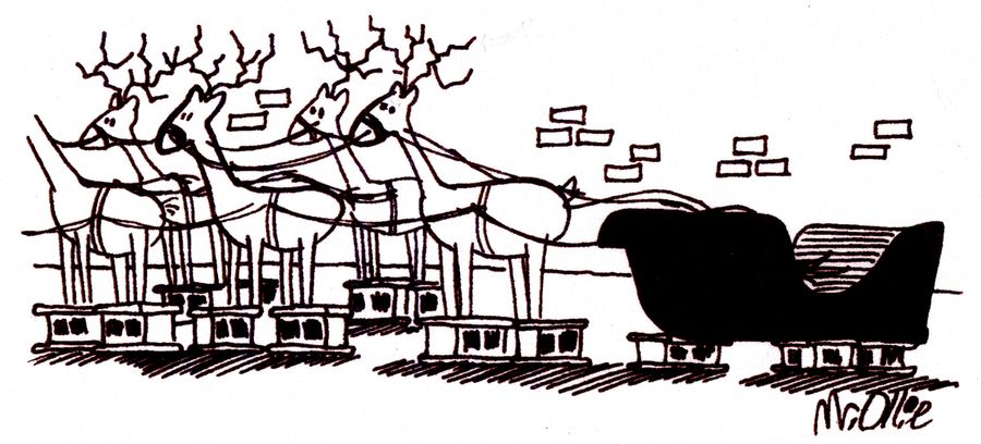 Reindeer and sleigh on cinder blocks