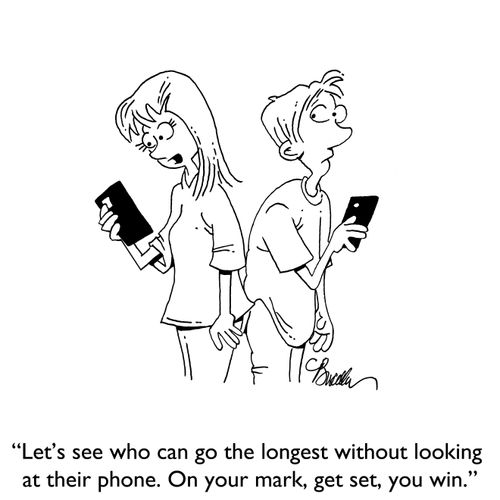"Let's see who can go the longest without looking at their phone. On your mark, get set, you win."