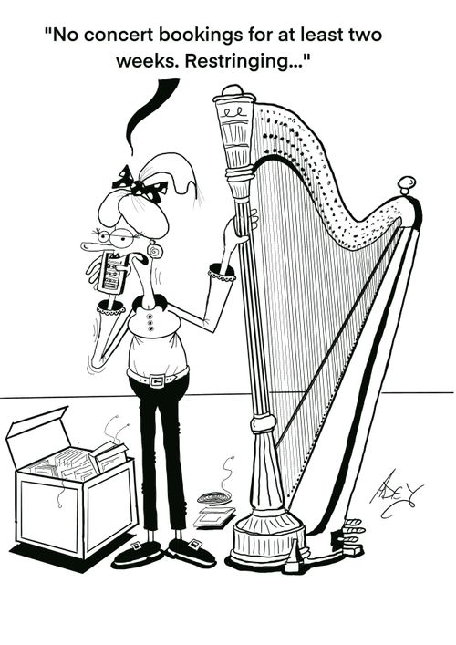 "No concert bookings for at least two weeks. Restringing..."