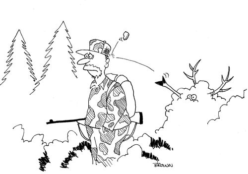 Deer throwing a rock at a hunter