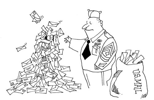 Sgt. throwing mail on private.